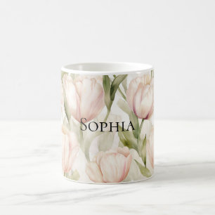 Pretty Blush Pink Cream Tulips Floral   Coffee Mug