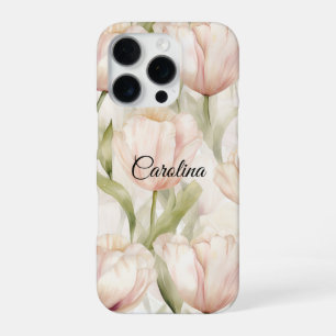 Pretty Blush Pink Cream Tulips Floral iPhone 16 Pro Case