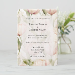 Pretty Blush Pink Cream Tulips Floral Wedding Invitation