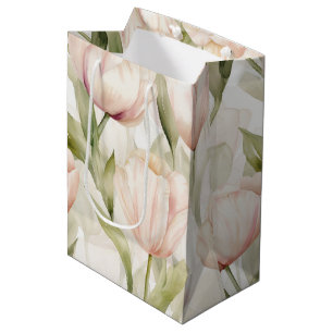 Pretty Blush Pink Cream Tulips Floral Wedding Medium Gift Bag