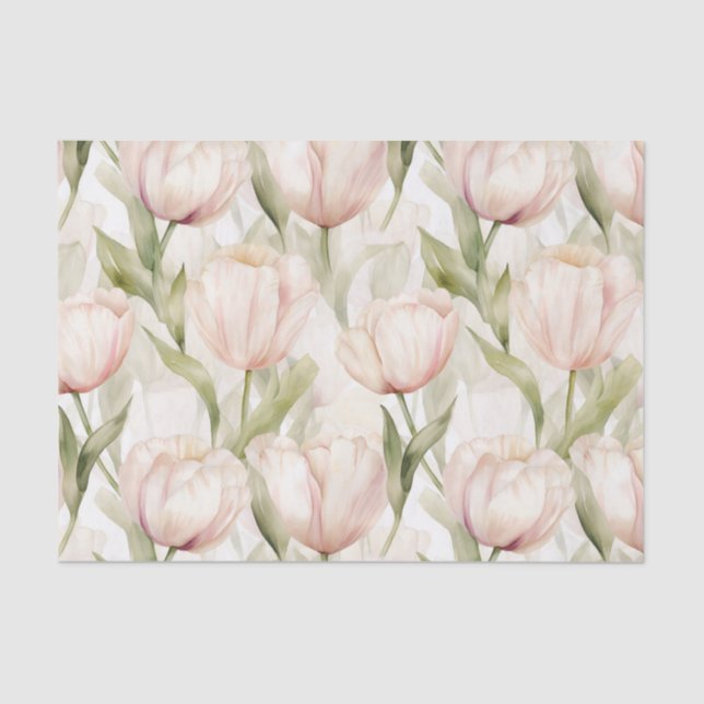 Pretty Blush Pink Cream Tulips Floral Wedding Tissue Paper (Front)