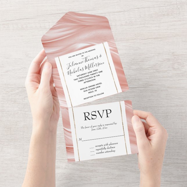 Pretty Blush Pink Elegant Glamourous Wedding All In One Invitation (Tearaway)