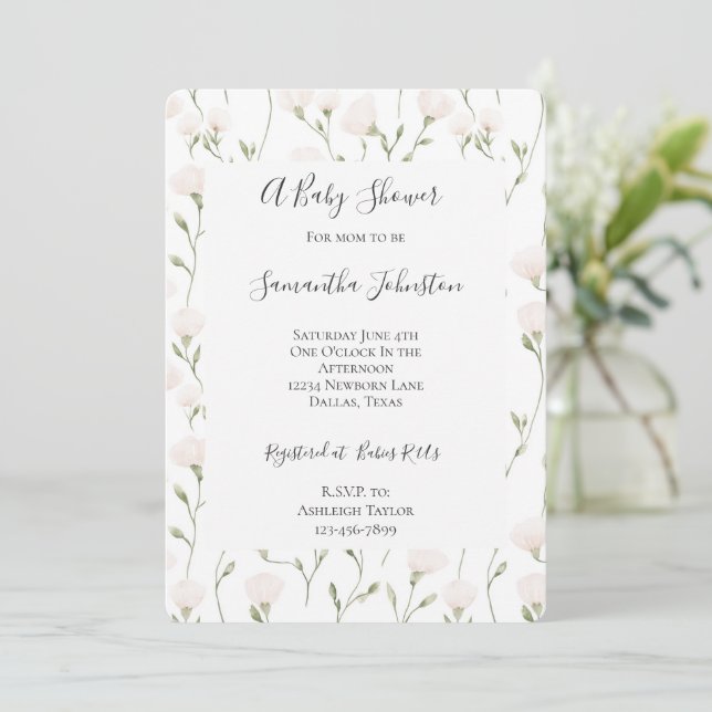 Pretty Blush Pink Floral Baby Shower Invitation (Standing Front)