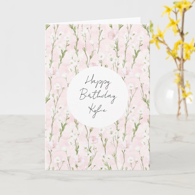 Pretty Blush Pink Floral Birthday Card (Yellow Flower)