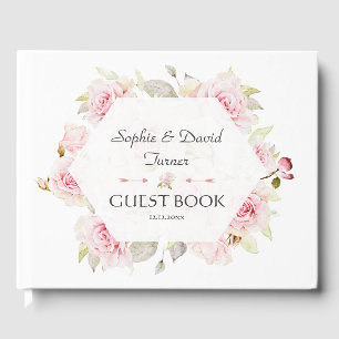 Pretty Blush Pink Floral Bloom Geometric Wedding Guest Book