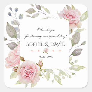 Pretty Blush Pink Floral Bloom Wedding Square Sticker