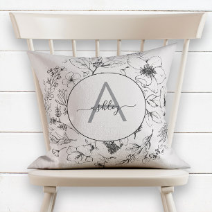 Pretty Blush Pink Floral Botanical Monogram Cushion