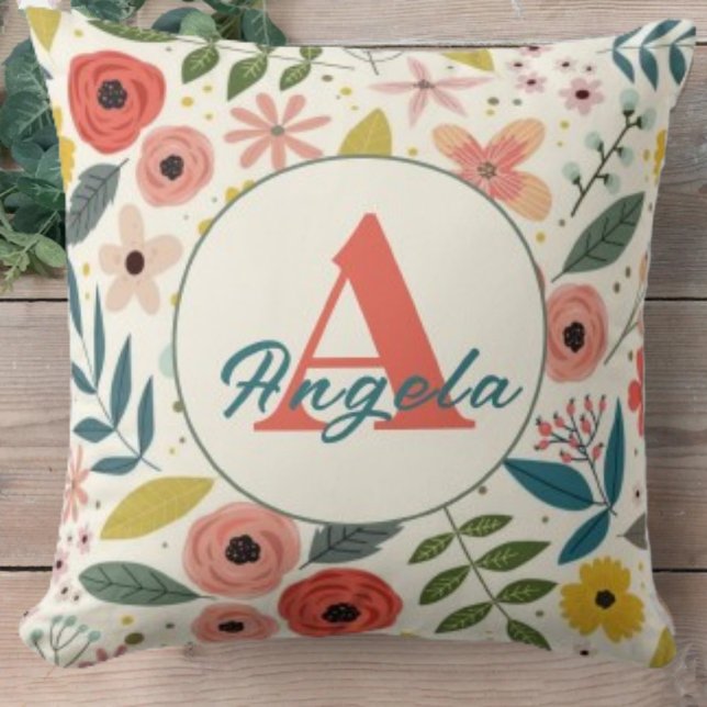 Pretty Blush Pink Floral Botanical Monogram  Cushion (Creator Uploaded)