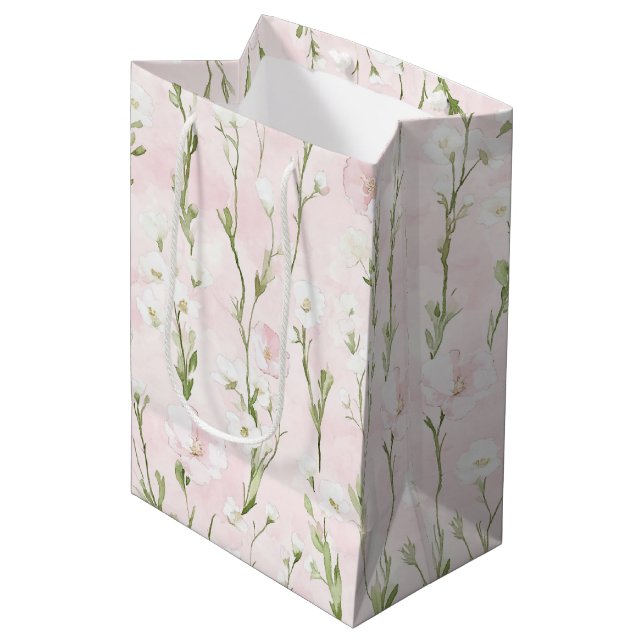 Pretty Blush Pink Floral Bridal Shower Medium Gift Bag (Front Angled)