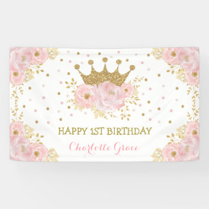 Pretty Blush Pink Floral Crown Princess Birthday Banner