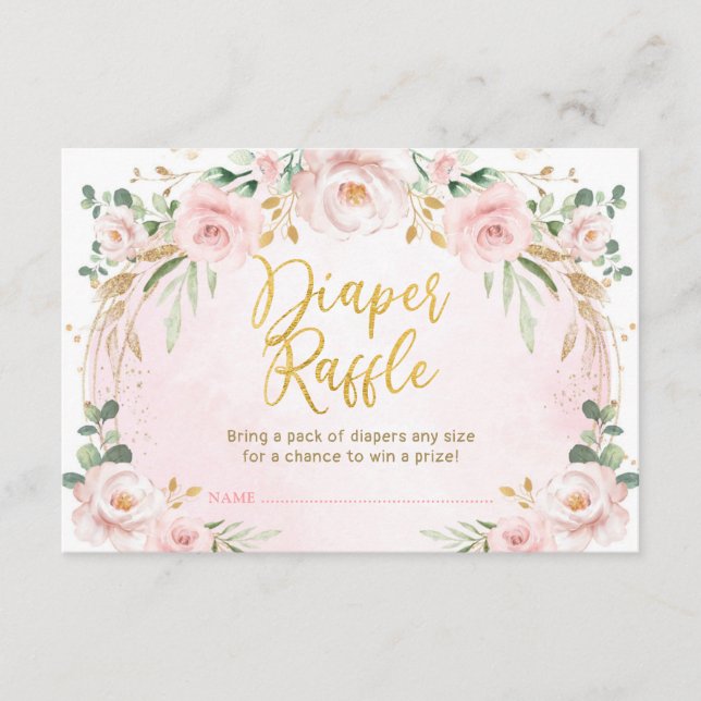Pretty Blush Pink Floral Diaper Raffle Baby Girl Enclosure Card (Front)