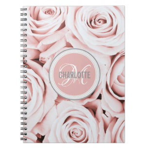 Pretty blush pink floral monogrammed name notebook