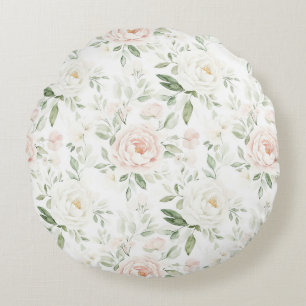 Pretty Blush Pink Floral Round Cushion