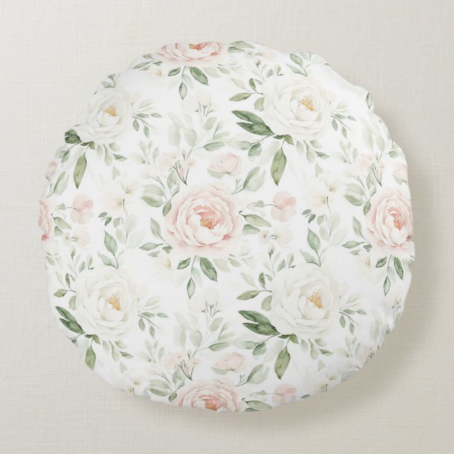 Pretty Blush Pink Floral   Round Cushion (Front)