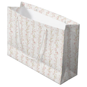 Pretty Blush Pink Floral Stripes Bridal Shower Large Gift Bag