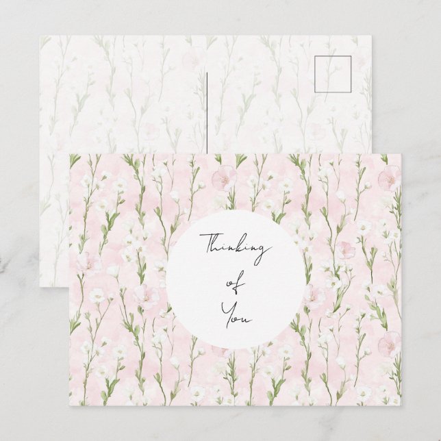 Pretty Blush Pink Floral Thinking of you Postcard (Front/Back)