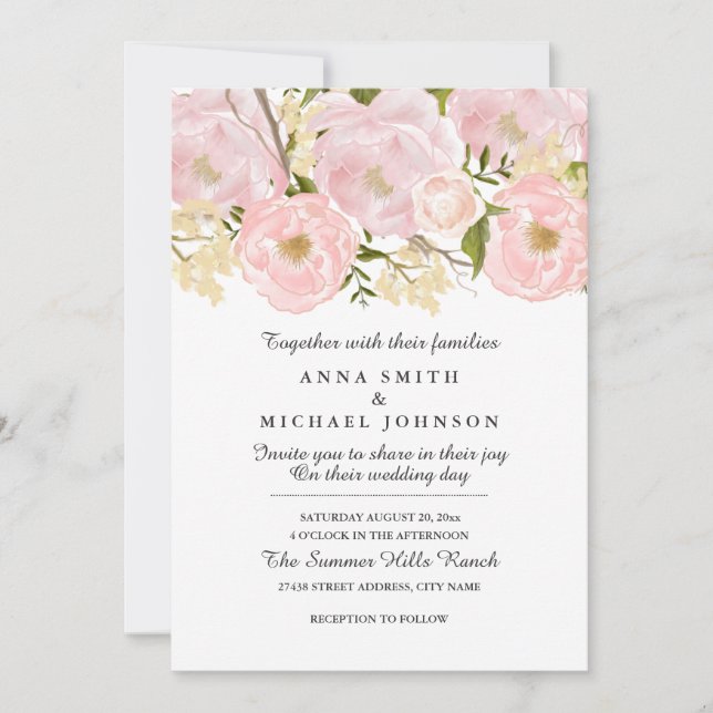 Pretty Blush Pink Floral Wedding Invitation (Front)
