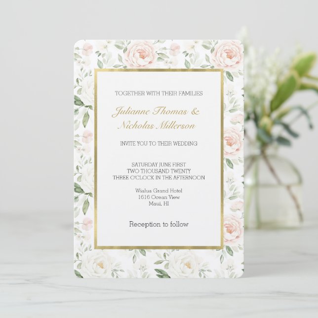 Pretty Blush Pink Floral Wedding   Invitation (Standing Front)
