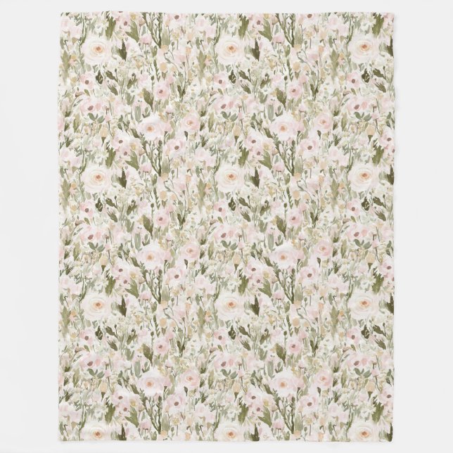 Pretty Blush Pink Flowers Fleece Blanket (Front)