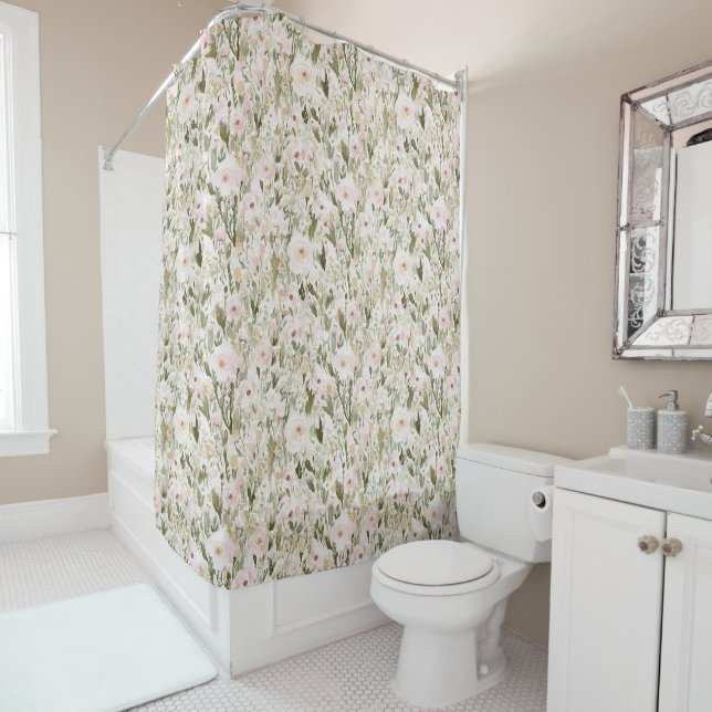 Pretty Blush Pink Flowers Shower Curtain (In Situ)