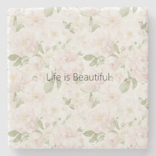 Pretty Blush Pink Flowers Stone Coaster