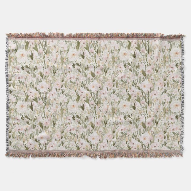 Pretty Blush Pink Flowers Throw Blanket (Front)