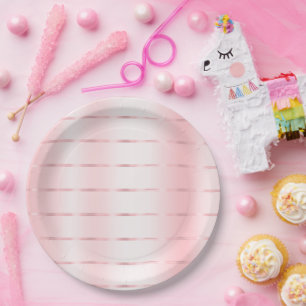 Pretty Blush Pink Glam Ribbon Bridal Shower Paper Plate