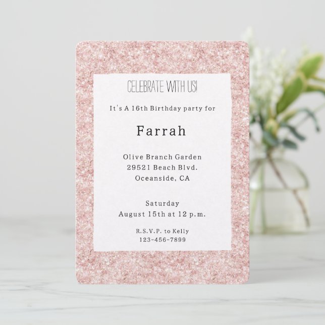 Pretty Blush Pink Glitter Birthday   Invitation (Standing Front)
