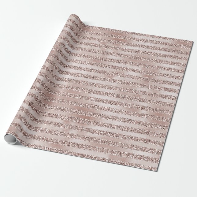 Pretty Blush Pink Glitter Glam Stripes    Wrapping Paper (Unrolled)