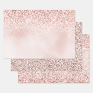 Pretty Blush Pink Glitter Watercolor     Wrapping Paper Sheet