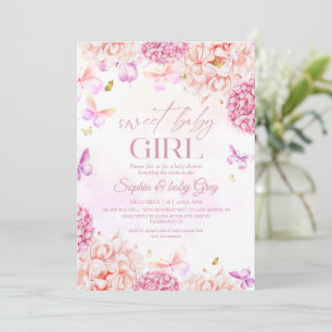 Pretty Blush pink gold Floral Baby Shower Invitation