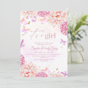 Pretty Blush pink gold Floral Garden Baby Shower Invitation