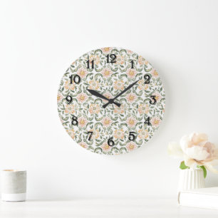 Pretty Blush Pink Green Leaves Floral   Large Clock