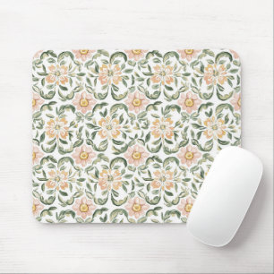 Pretty Blush Pink Green Leaves Floral Mouse Mat