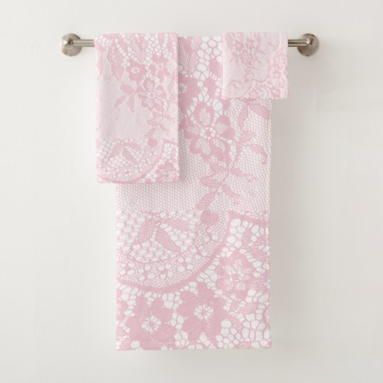 Pretty Blush Pink Lace Look Floral Bath Towel Set Zazzle.co.uk