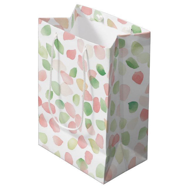 Pretty Blush Pink Mint Flower Petals Birthday Medium Gift Bag (Front Angled)