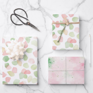 Pretty Blush Pink Mint Flower Petals Birthday Wrapping Paper Sheet