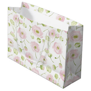 Pretty Blush Pink Mint Flowers Bridal Shower Large Gift Bag