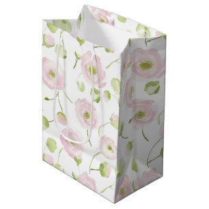 Pretty Blush Pink Mint Flowers Bridal Shower Medium Gift Bag