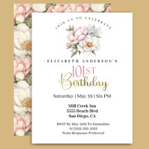 Pretty Blush Pink Peony Floral 101st Birthday