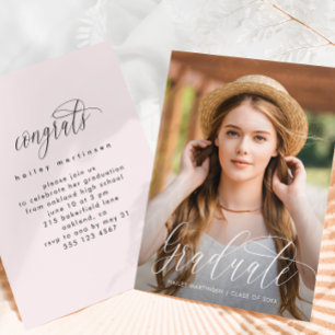 Pretty Blush Pink Photo Graduation Party Invitation