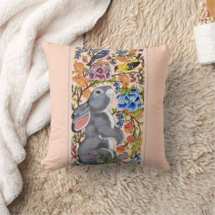 Pretty Blush Pink Rabbit Bird Floral Cute Decor Cushion