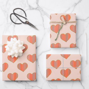 Pretty Blush Pink & Red Striped Heart Wrapping Paper Sheet