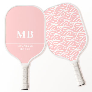 Pretty Blush Pink Ribbon Bow Personalised Monogram Pickleball Paddle