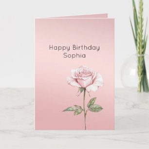 Pretty Blush Pink Rose Flower Birthday Card