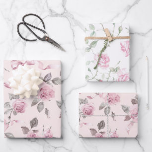 Pretty Blush Pink Roses & Bows Floral Wedding Wrapping Paper Sheet
