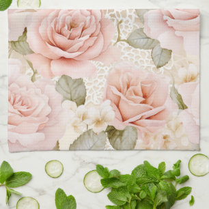Pretty Blush Pink Roses Floral Bridal Shower Tea Towel