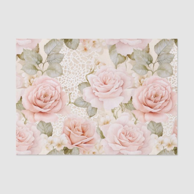 Pretty Blush Pink Roses Floral Bridal Shower Tissue Paper (Front)