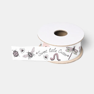Pretty Blush Pink & Sage Girly Insect Monogram Grosgrain Ribbon