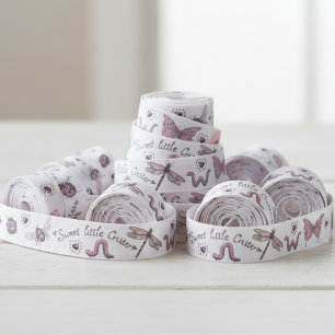 Pretty Blush Pink & Sage Girly Insect Monogram Grosgrain Ribbon